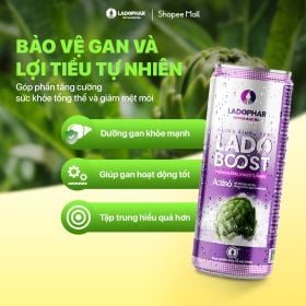 Nước uống tăng cường sức khỏe lado boost actiso Ladophar, lon 240ml