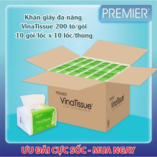 THÙNG KHĂN GIẤY ĐA NĂNG VINATISSUE 200 tờ (10 gói/lốc x 10 lốc/thùng)